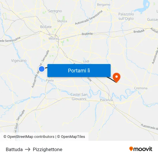 Battuda to Pizzighettone map