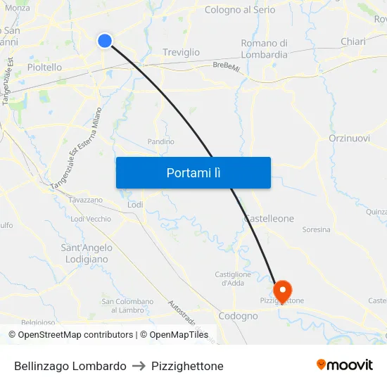 Bellinzago Lombardo to Pizzighettone map