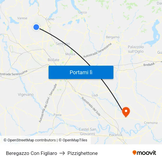 Beregazzo Con Figliaro to Pizzighettone map