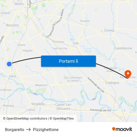 Borgarello to Pizzighettone map