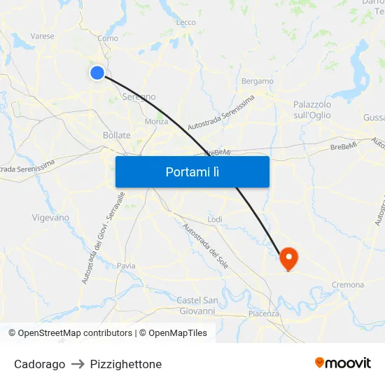 Cadorago to Pizzighettone map