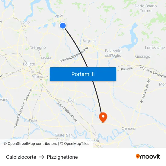 Calolziocorte to Pizzighettone map