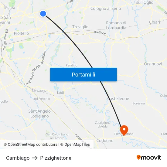 Cambiago to Pizzighettone map