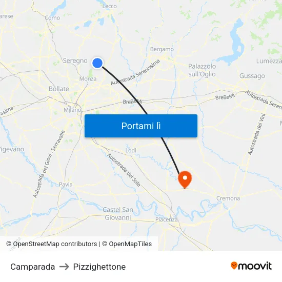 Camparada to Pizzighettone map