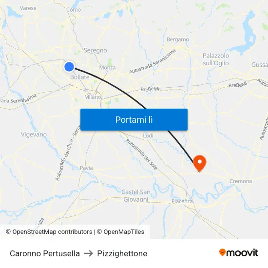 Caronno Pertusella to Pizzighettone map