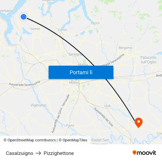 Casalzuigno to Pizzighettone map