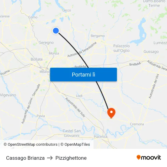 Cassago Brianza to Pizzighettone map