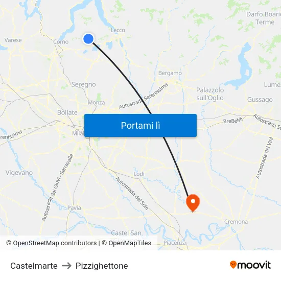 Castelmarte to Pizzighettone map
