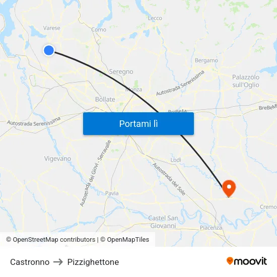 Castronno to Pizzighettone map