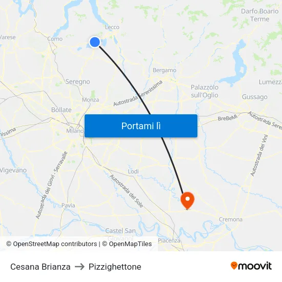 Cesana Brianza to Pizzighettone map