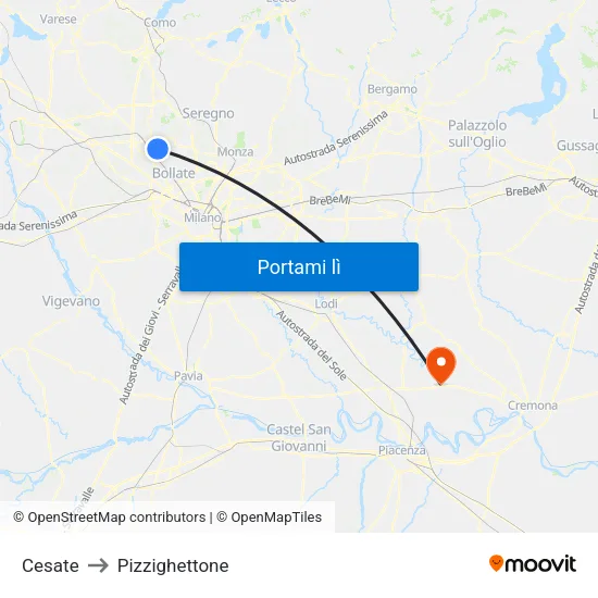 Cesate to Pizzighettone map