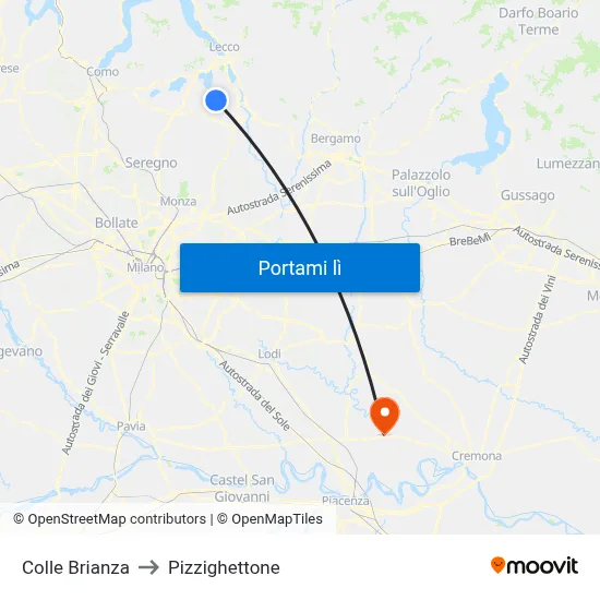 Colle Brianza to Pizzighettone map