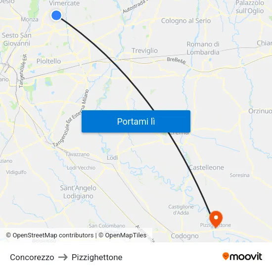 Concorezzo to Pizzighettone map