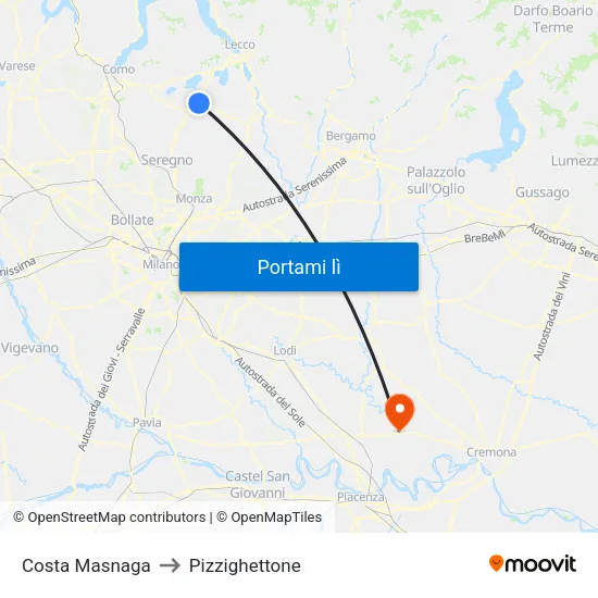 Costa Masnaga to Pizzighettone map