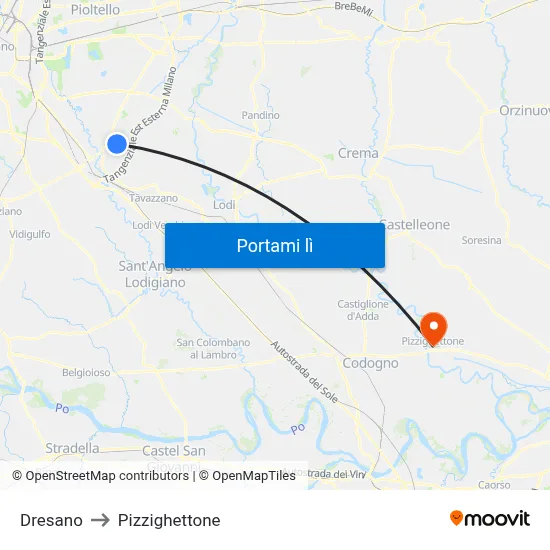 Dresano to Pizzighettone map