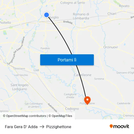 Fara Gera D' Adda to Pizzighettone map
