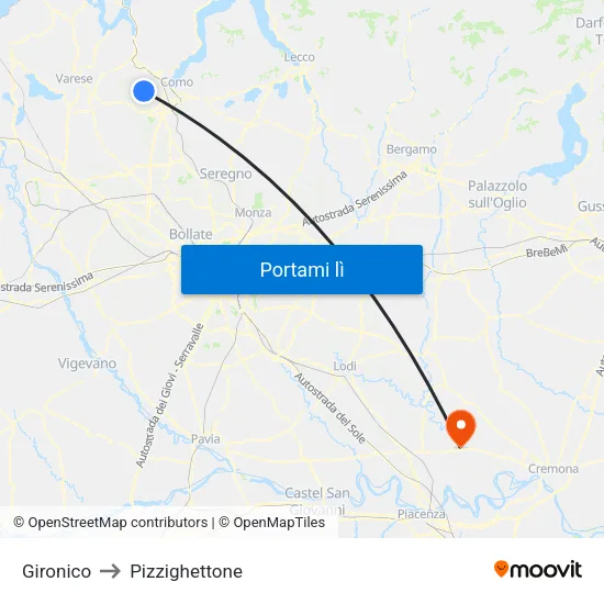 Gironico to Pizzighettone map