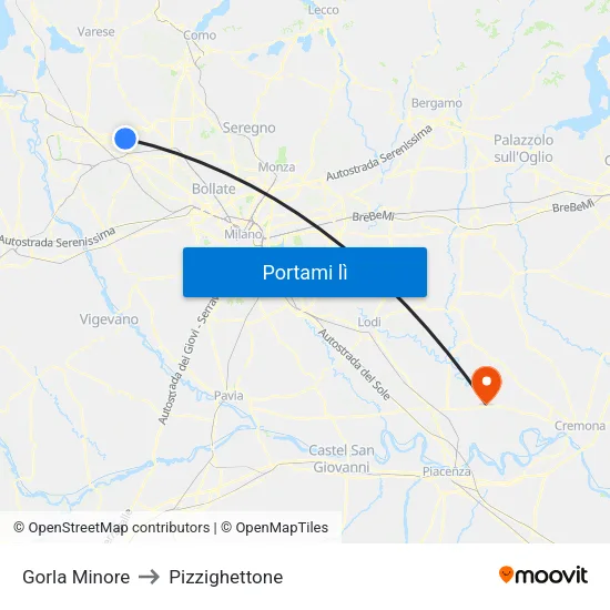 Gorla Minore to Pizzighettone map