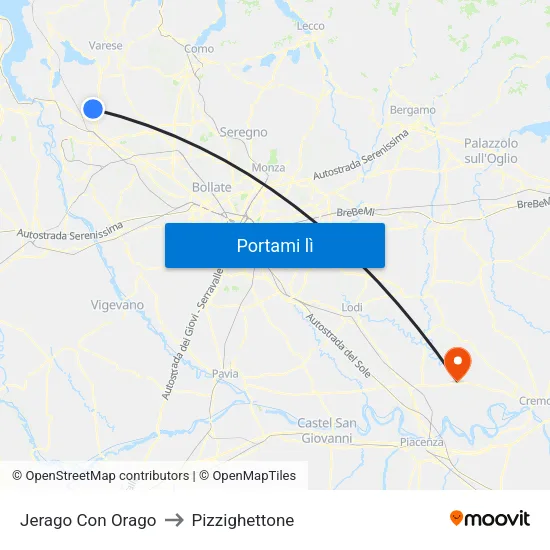 Jerago Con Orago to Pizzighettone map