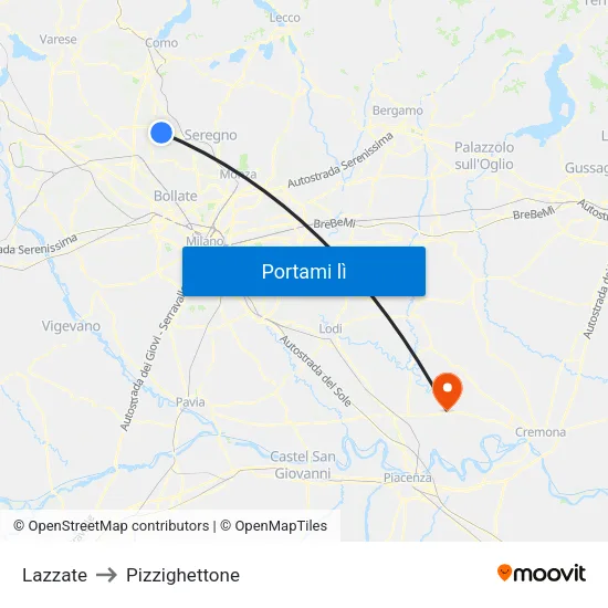 Lazzate to Pizzighettone map