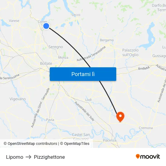 Lipomo to Pizzighettone map