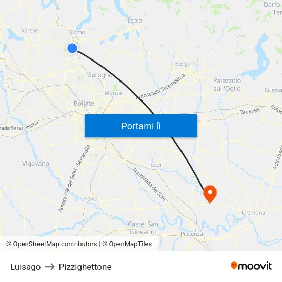 Luisago to Pizzighettone map