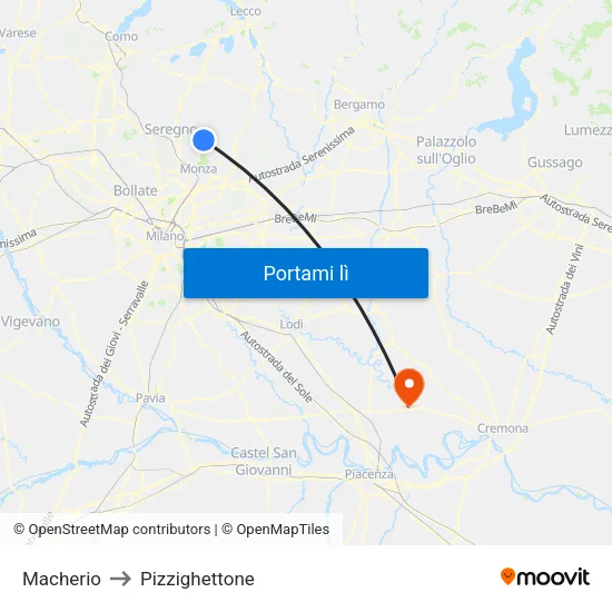 Macherio to Pizzighettone map