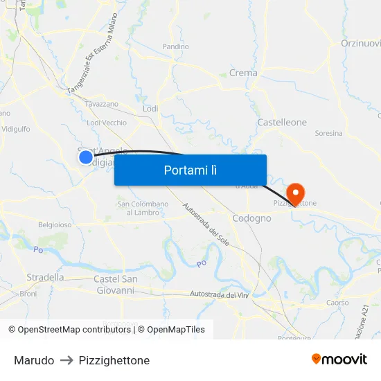 Marudo to Pizzighettone map