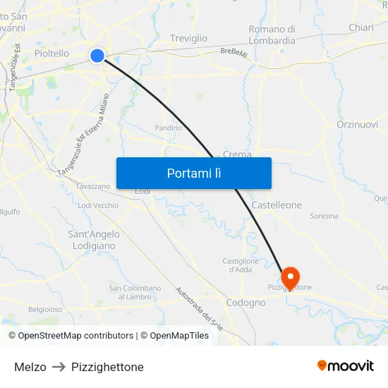 Melzo to Pizzighettone map