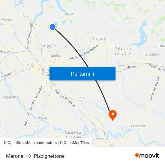 Merone to Pizzighettone map