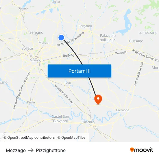 Mezzago to Pizzighettone map