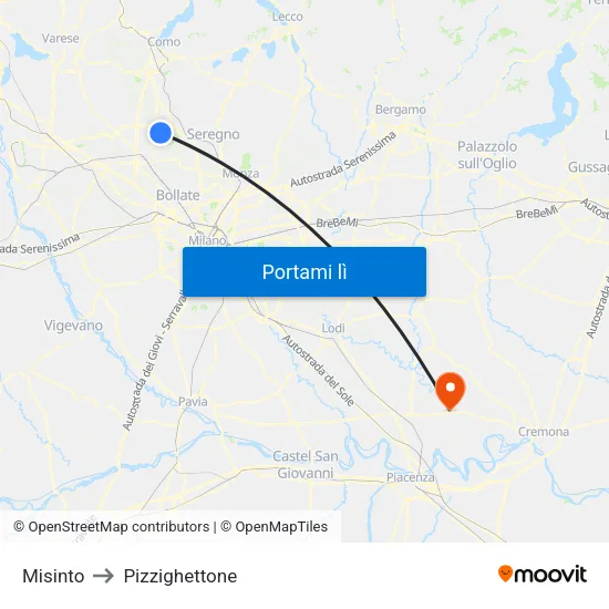 Misinto to Pizzighettone map