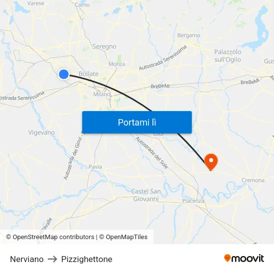 Nerviano to Pizzighettone map