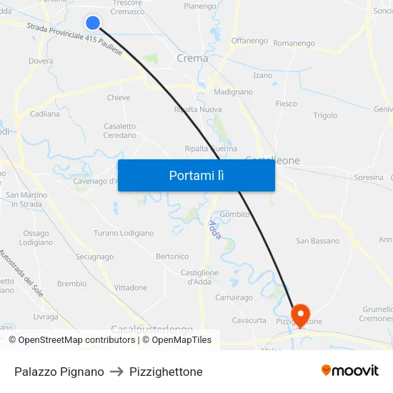 Palazzo Pignano to Pizzighettone map