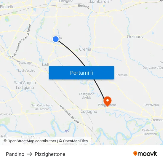 Pandino to Pizzighettone map