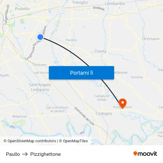 Paullo to Pizzighettone map