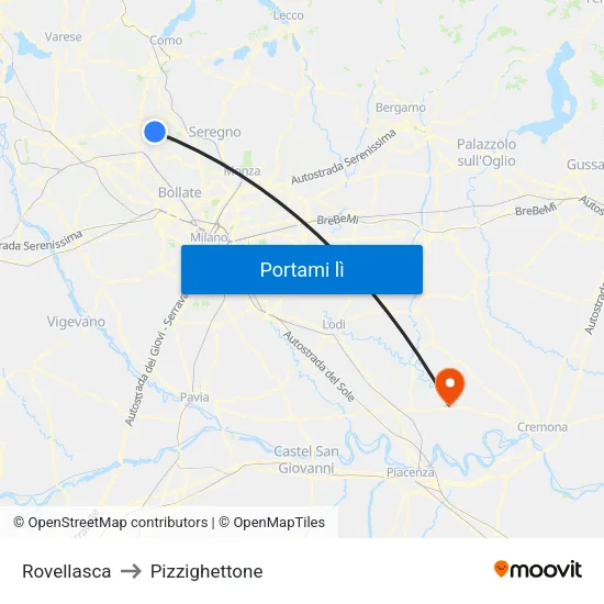 Rovellasca to Pizzighettone map