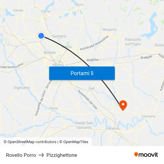 Rovello Porro to Pizzighettone map