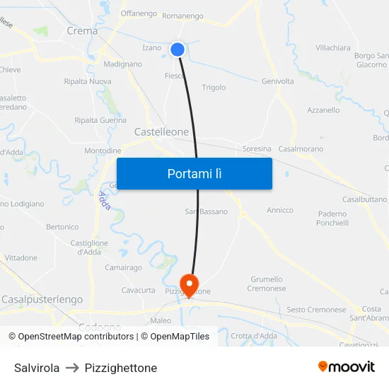 Salvirola to Pizzighettone map