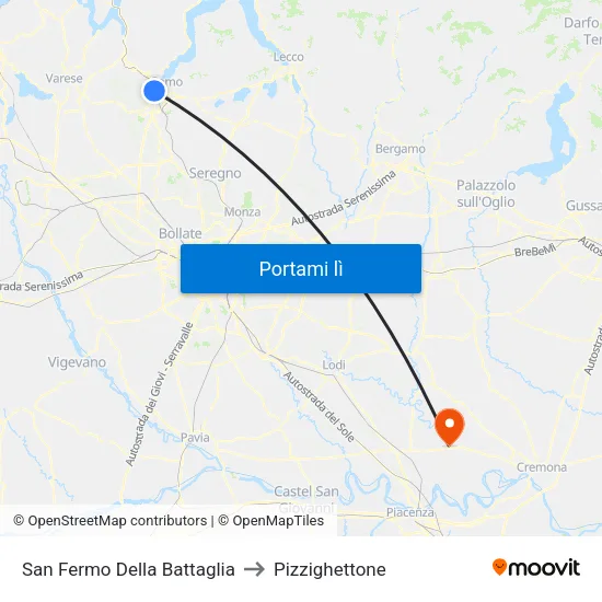 San Fermo Della Battaglia to Pizzighettone map