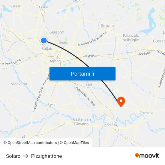 Solaro to Pizzighettone map