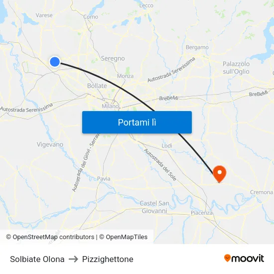 Solbiate Olona to Pizzighettone map