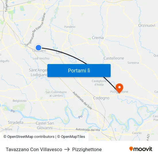 Tavazzano Con Villavesco to Pizzighettone map