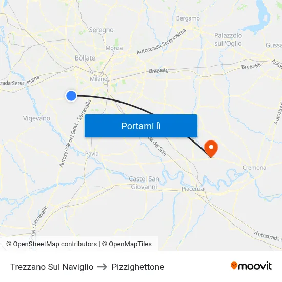 Trezzano Sul Naviglio to Pizzighettone map