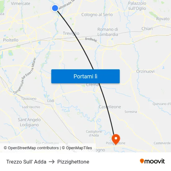 Trezzo Sull' Adda to Pizzighettone map