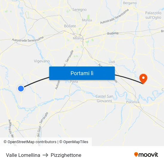 Valle Lomellina to Pizzighettone map