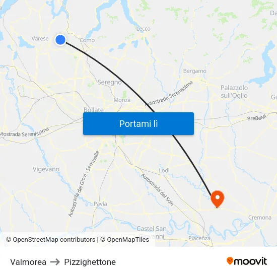 Valmorea to Pizzighettone map
