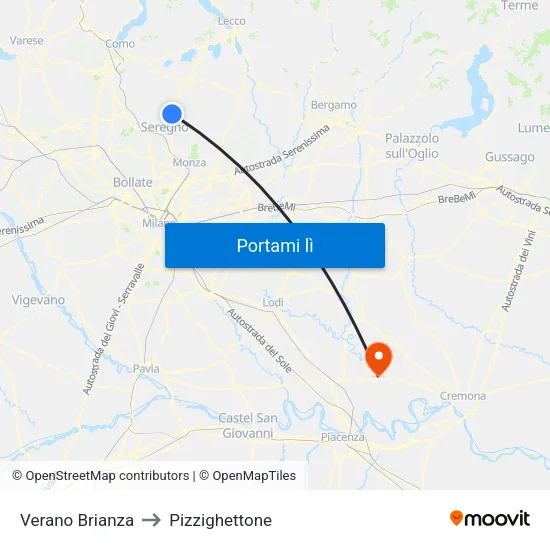 Verano Brianza to Pizzighettone map