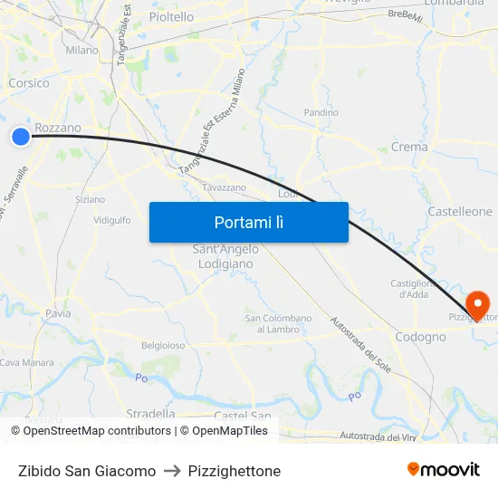 Zibido San Giacomo to Pizzighettone map