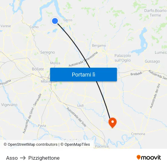 Asso to Pizzighettone map